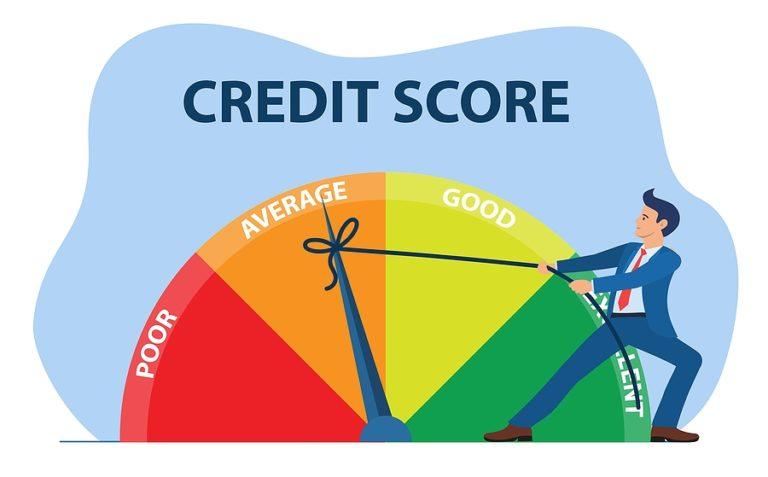 Credit Score Concept. Businessman Pulling Scale Changing Credit